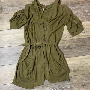 FREE PEOPLE * Olive Green Hooded Tie Sweater *
